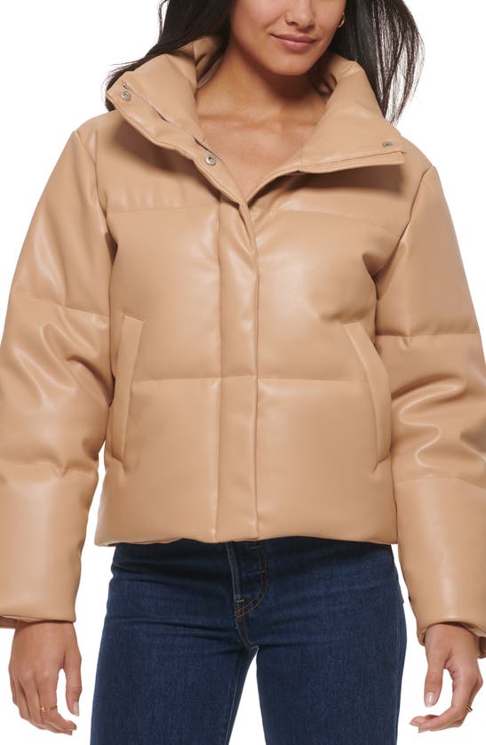 Levi's® Water Resistant Faux Leather Puffer Jacket In Biscotti