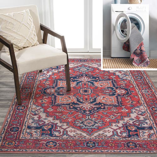 Jonathan Y Cirali Ornate Large Medallion Machine-washable Area Rug In Red/navy