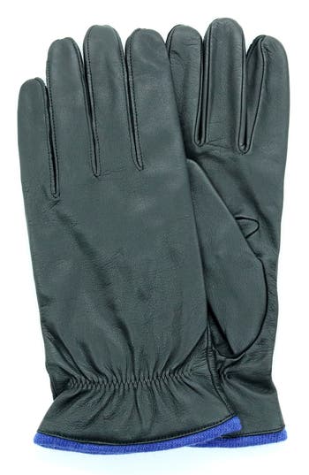Shop Portolano Tech Leather Gloves In Black/happy Blue