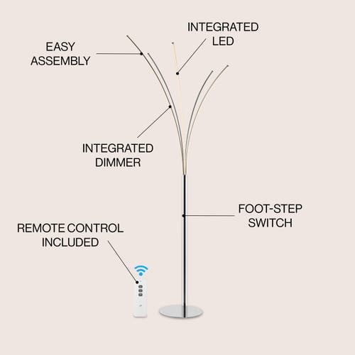JONATHAN Y JONATHAN Y FUOCHI MODERN MINIMALIST METAL 5-BRANCH ARC DIMMABLE INTEGRATED LED FLOOR LAMP WITH REMOT 