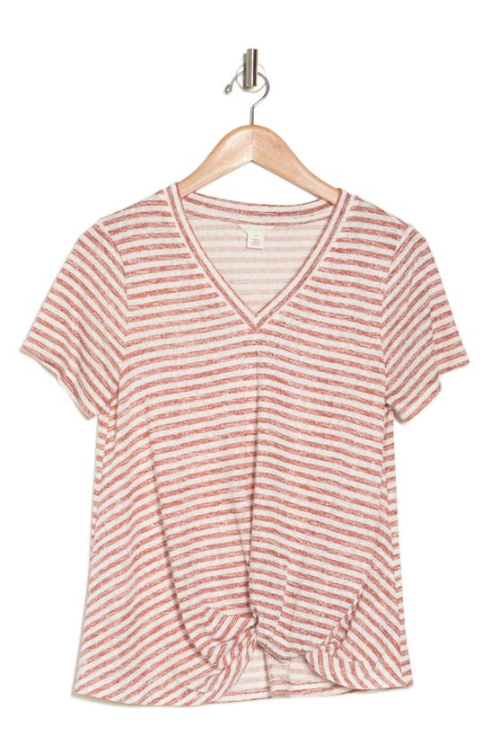 Shop Caslon ® Twist Hem V-neck T-shirt In Rust Clay Stripe