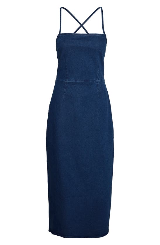 Shop Vero Moda Isla Denim Maxi Dress In Dark Blue Denim Deta
