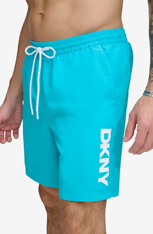 Dkny Core Volley Swim Trunks In Turquoise