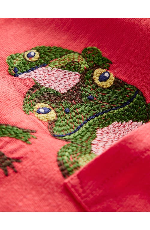 Shop Mini Boden Kids' Frog Embroidered Pocket T-shirt In Jam Red Frogs