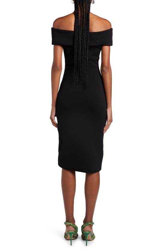 Shop Bottega Veneta Off The Shoulder Technical Knit Midi Dress In Black