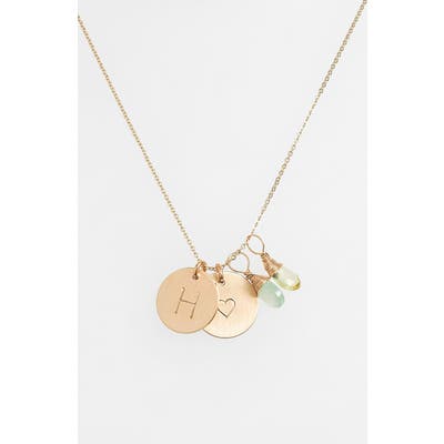 Nashelle Aqua Chalcedony, Lemon Quartz, Initial & Heart 14K-Gold Fill Disc Necklace