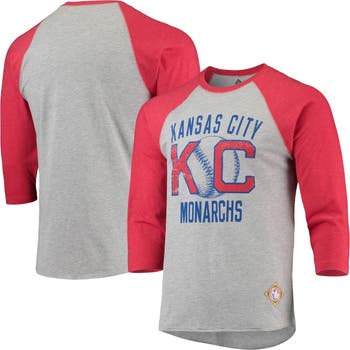 STITCHES Men's Stitches Heathered Gray/Red Kansas City Monarchs Negro  League Wordmark Raglan 3/4-Sleeve T-Shirt