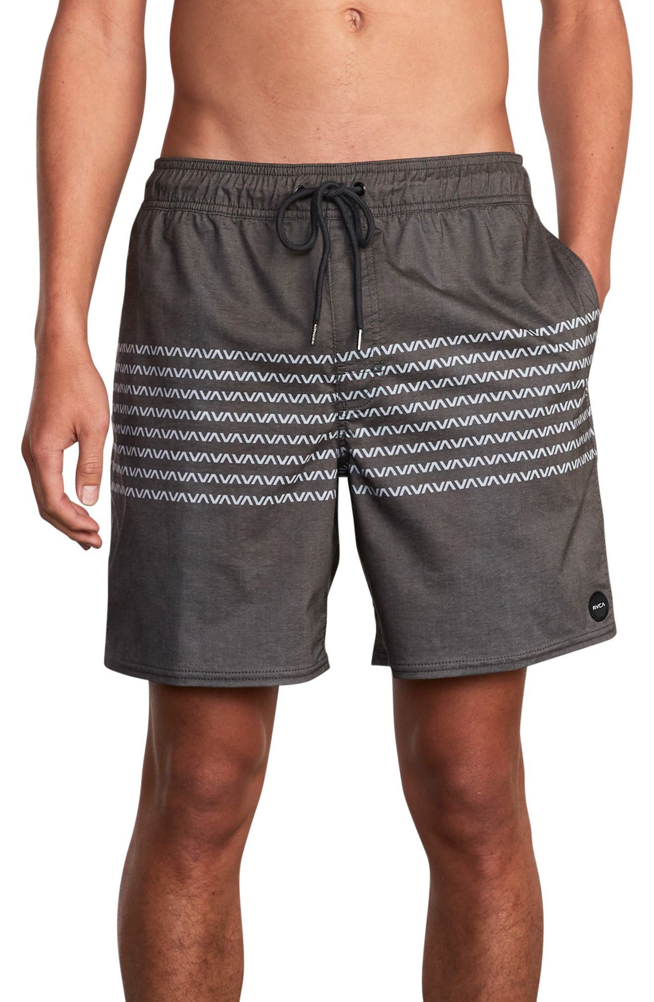 Rvca Eclectic Print Swim Trunks, Black