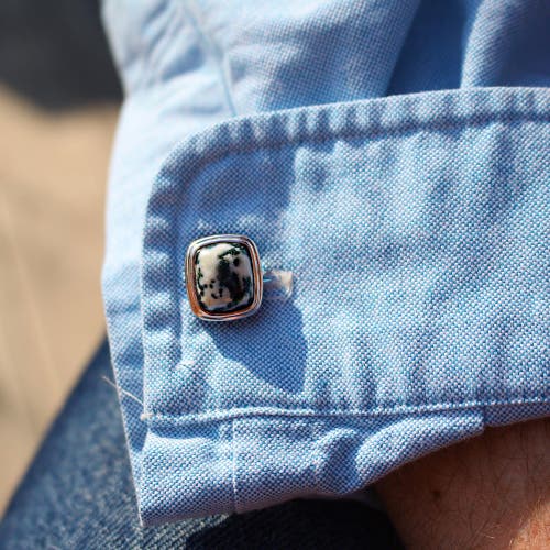 Luvmyjewelry Tree Agate Stone Cufflinks In Black Rhodium Plated Sterling Silver In Silver