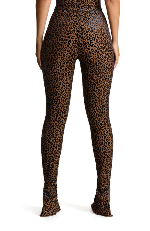 Naked Wardrobe Palm Frond Burnout Velvet Bootcut Slit Hem Pants In Leopard Nude