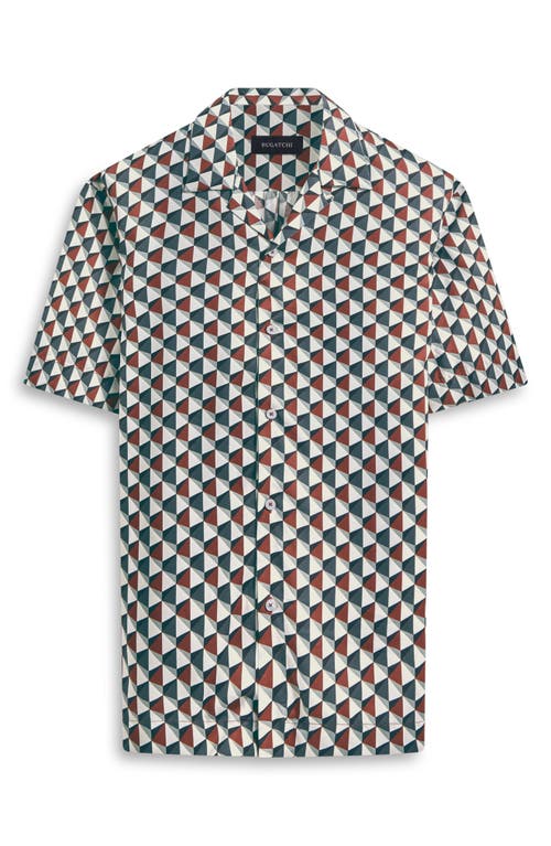Bugatchi Jackson Shaped Fit Geo Print Short Sleeve Button-up Camp Shirt In Sienna