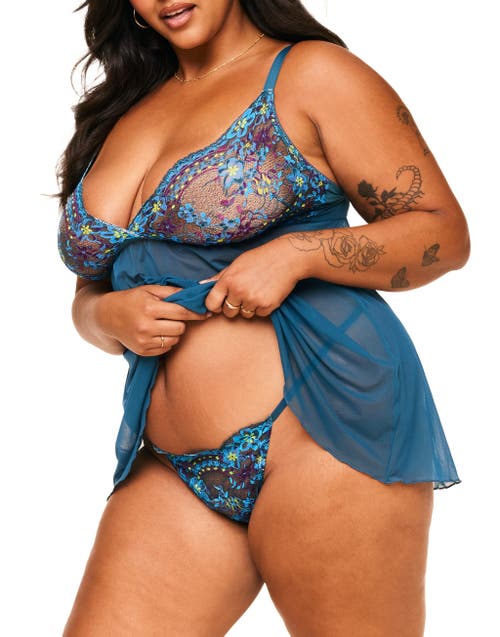 Adore Me Anatta Babydoll & G-string Set Lingerie In Floral Blue