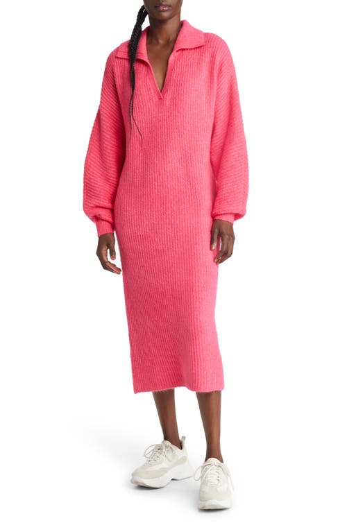 VERO MODA Filene Ribbed Long Sleeve Sweater Dress in Hot Pink