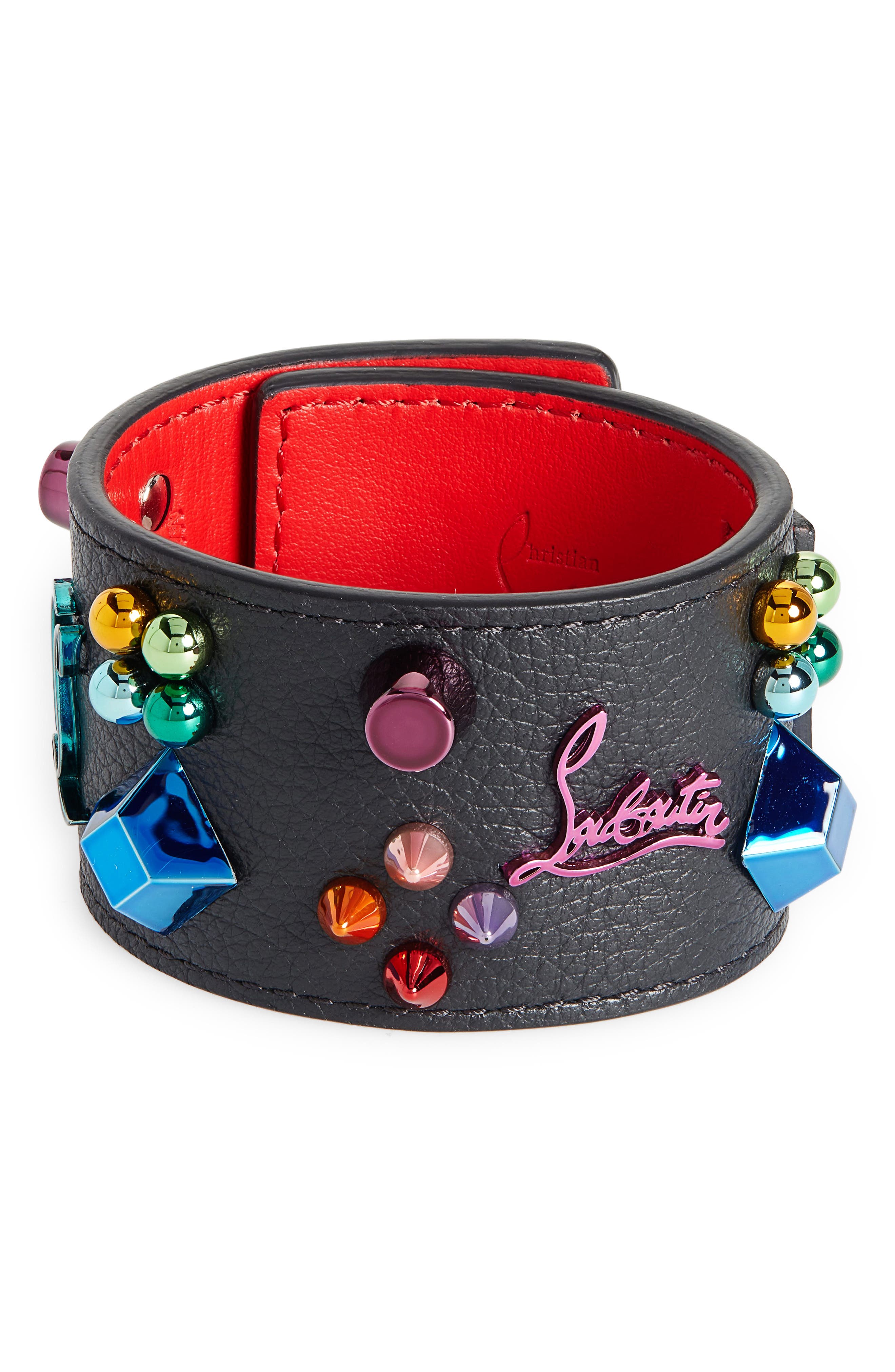 Christian Louboutin Carasky Studded Leather Cuff Bracelet in Black/Multi at Nordstrom