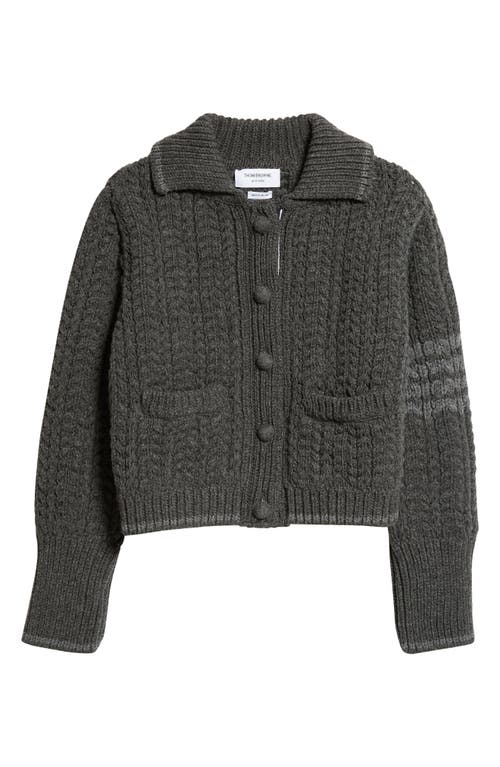 Thom Browne Cable Knit Virgin Wool Cardigan In Dark Grey
