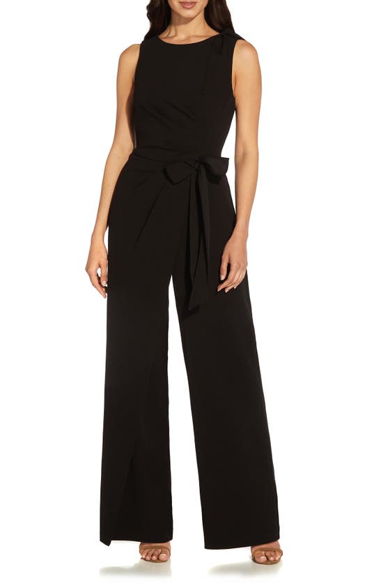 Adrianna Papell Bow Detail Crepe Jumpsuit In Black | ModeSens