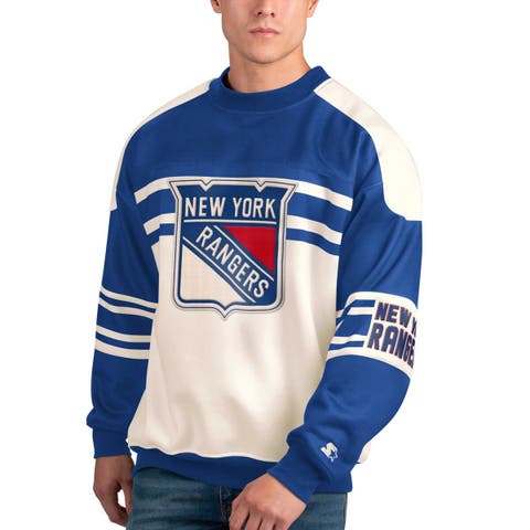 Men's Starter White New York Rangers Defense Fleece Crewneck Pullover Sweatshirt