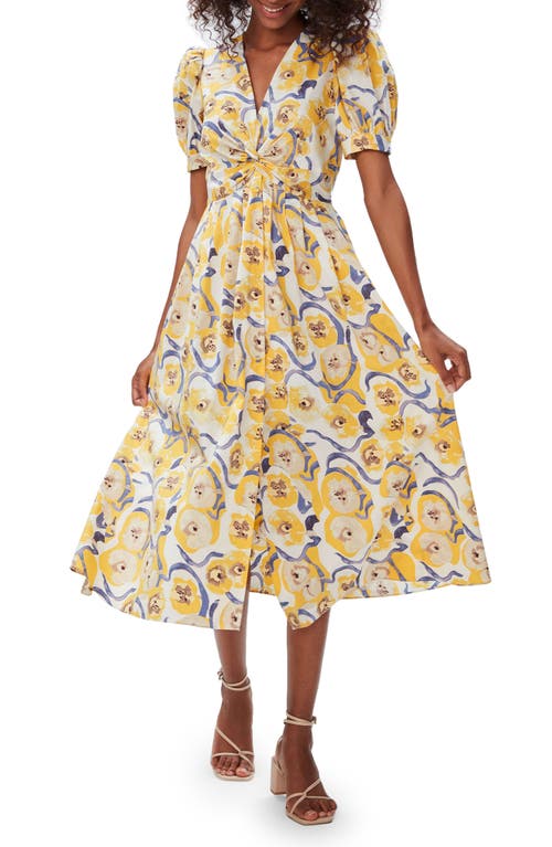 Diane von Furstenberg Heather Floral Puff Sleeve Dress in Watercolor Blossom Med Ye