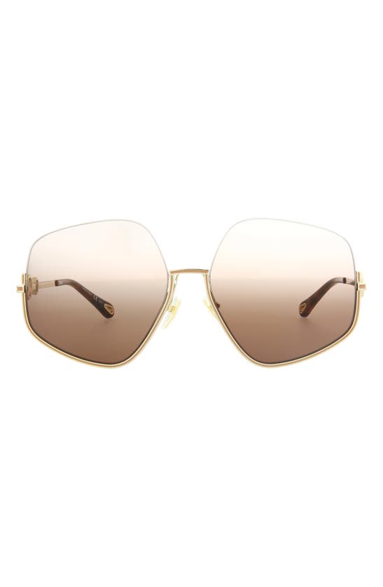 Chloé Novelty 61mm Square Sunglasses In Gold Gold Brown