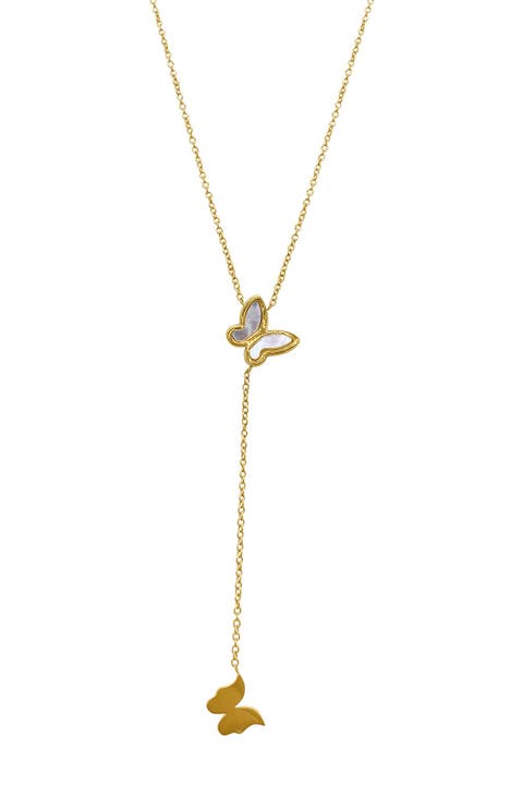 14K Yellow Gold Plated Butterfly Lariat Pendant Necklace