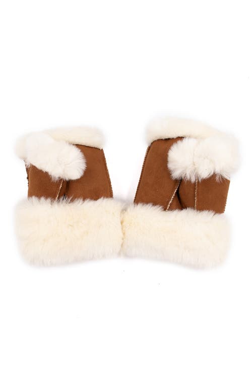 Surell Faux Shearling Flip Top Mittens In Chestnut