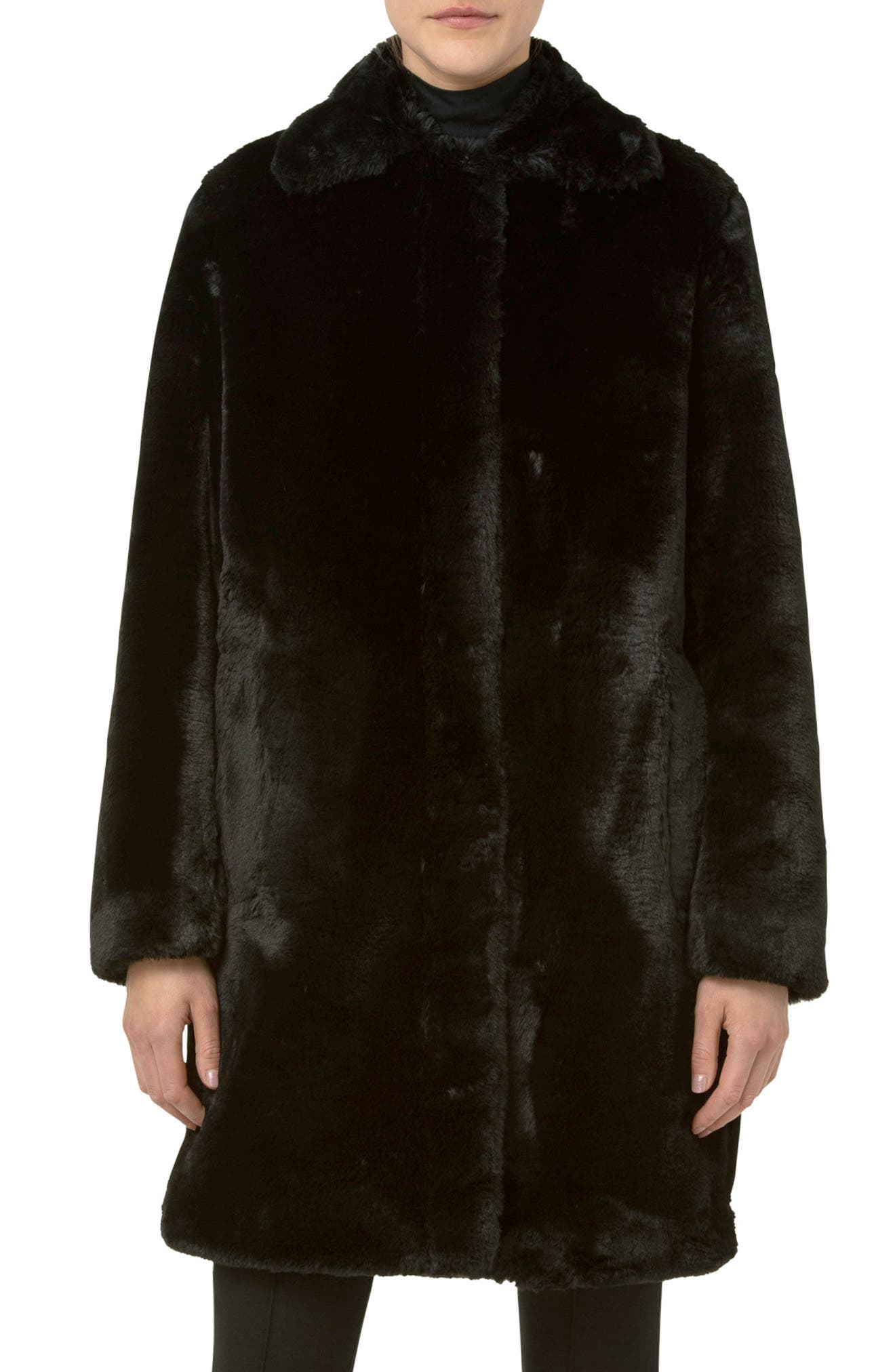 black fluffy coat with hood