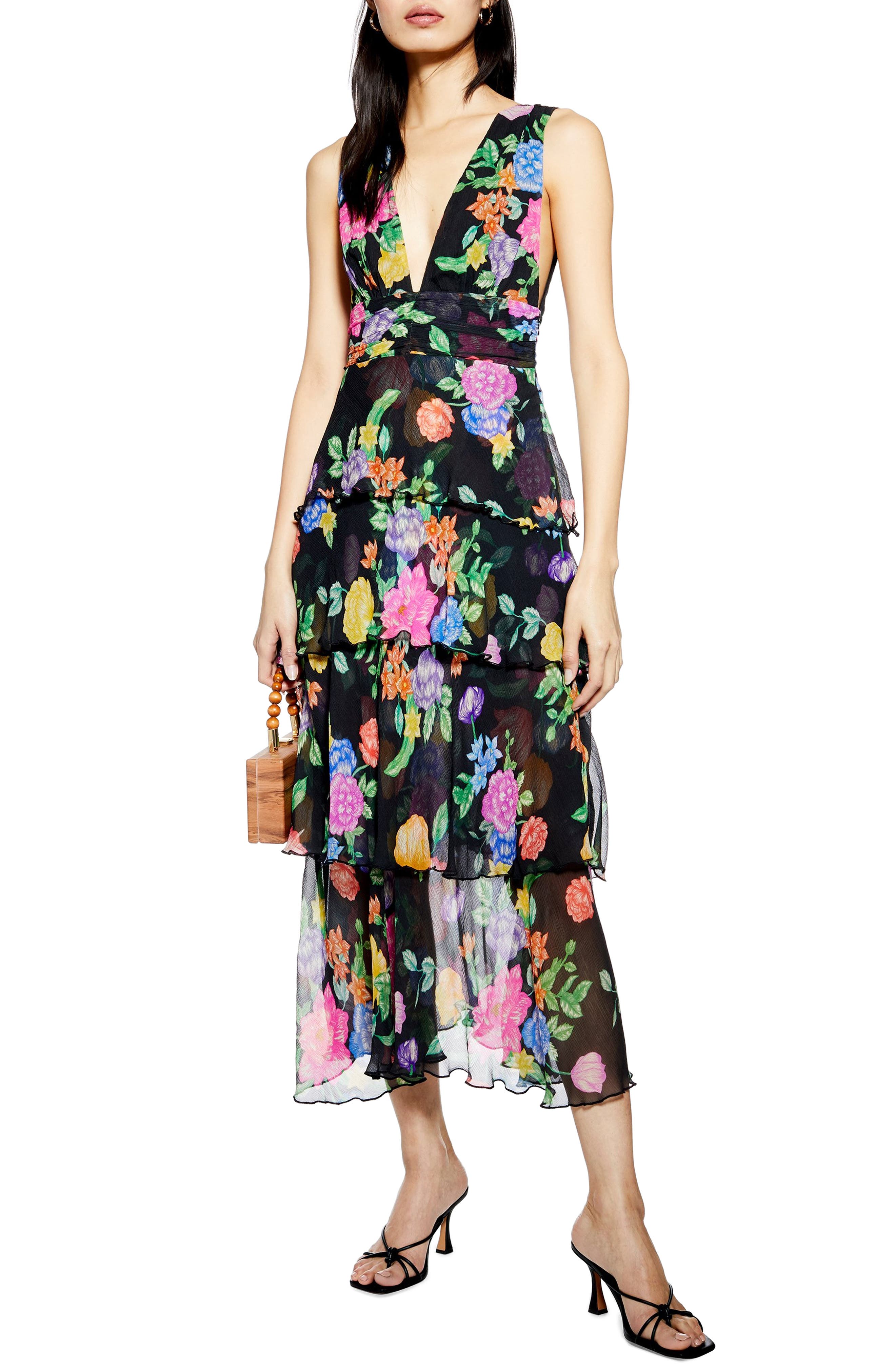 Topshop Freida Floral Pinafore Maxi Dress, US (fits like 2-4) - Black