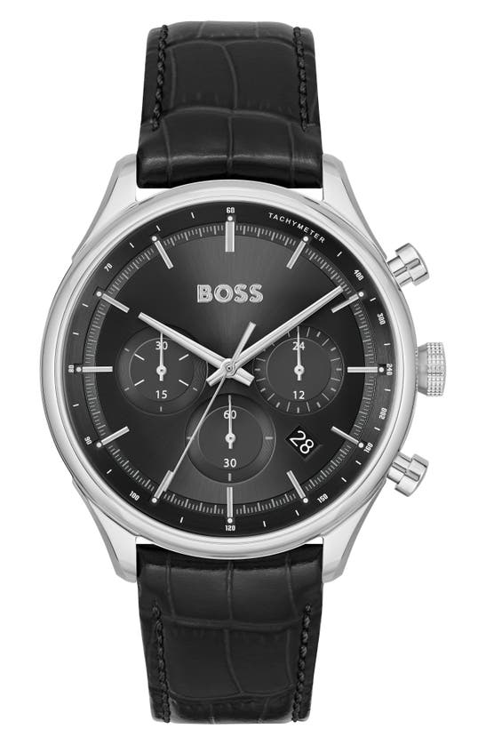 Hugo Boss Gregor Chronograph Leather Strap Watch, 45mm In Black