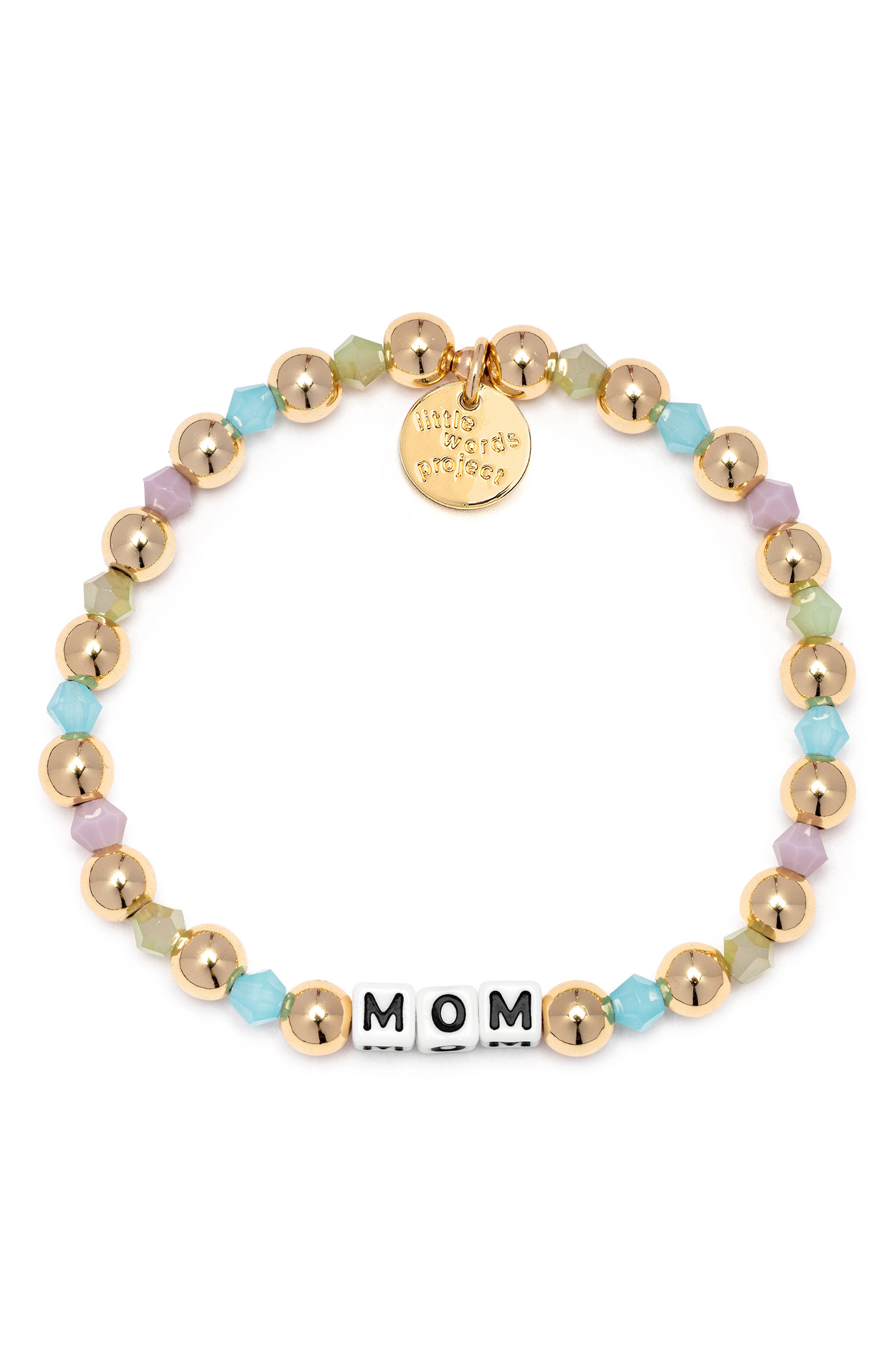 Little Words Project Mom Beaded Stretch Bracelet in Gold Multi 