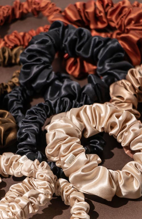 Shop Slip 3-pack Large & Small Silk Scrunchie Set In Dark Brown