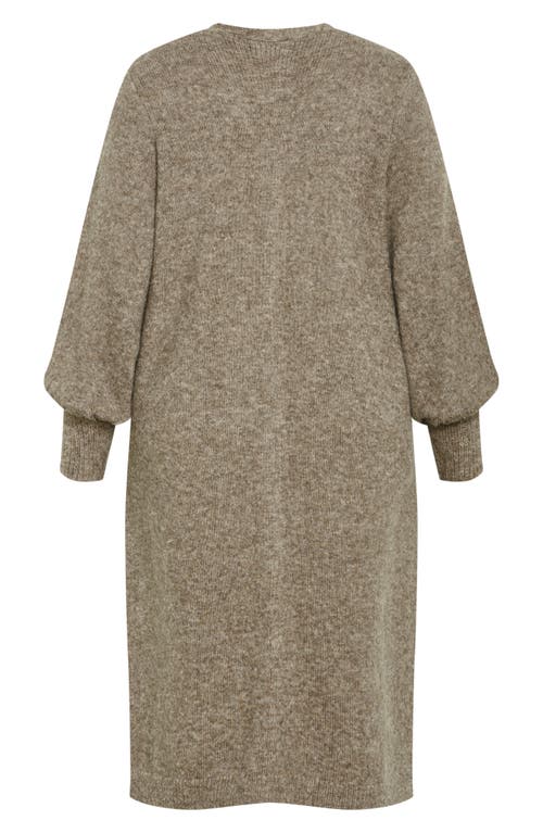 City Chic Eleni Button Front Long Sleeve Sweater Dress In Taupe Marle