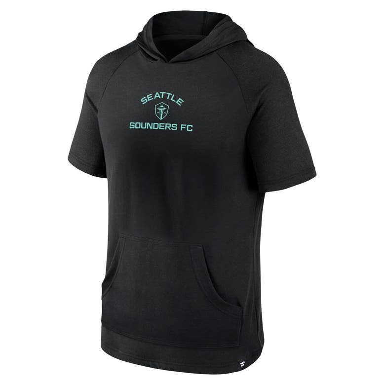 Shop Fanatics Branded Black Seattle Sounders Fc Match Raglan Short Sleeve Pullover Hoodie