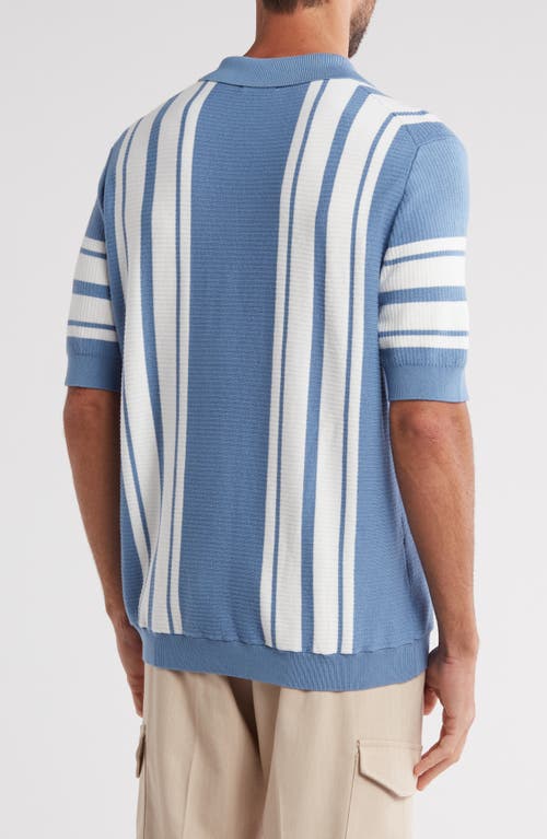 Shop Truth Striped Rib Collar Polo In Blue/ivory