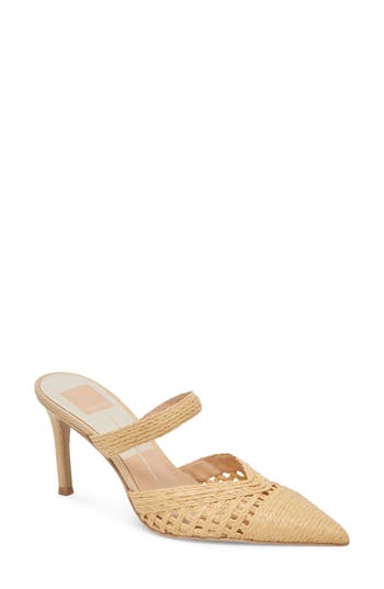 Dolce Vita Kaline Light Natural Raffia Pointed-toe Mule Pumps In Light Natural Raffia