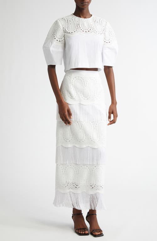 Lela Rose Iris Crochet Lace & Poplin Crop Top In Ivory