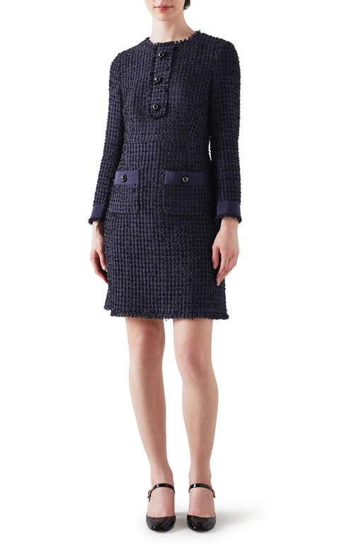 Shop Lk Bennett Hanna Long Sleeve Tweed Dress In Navy/black