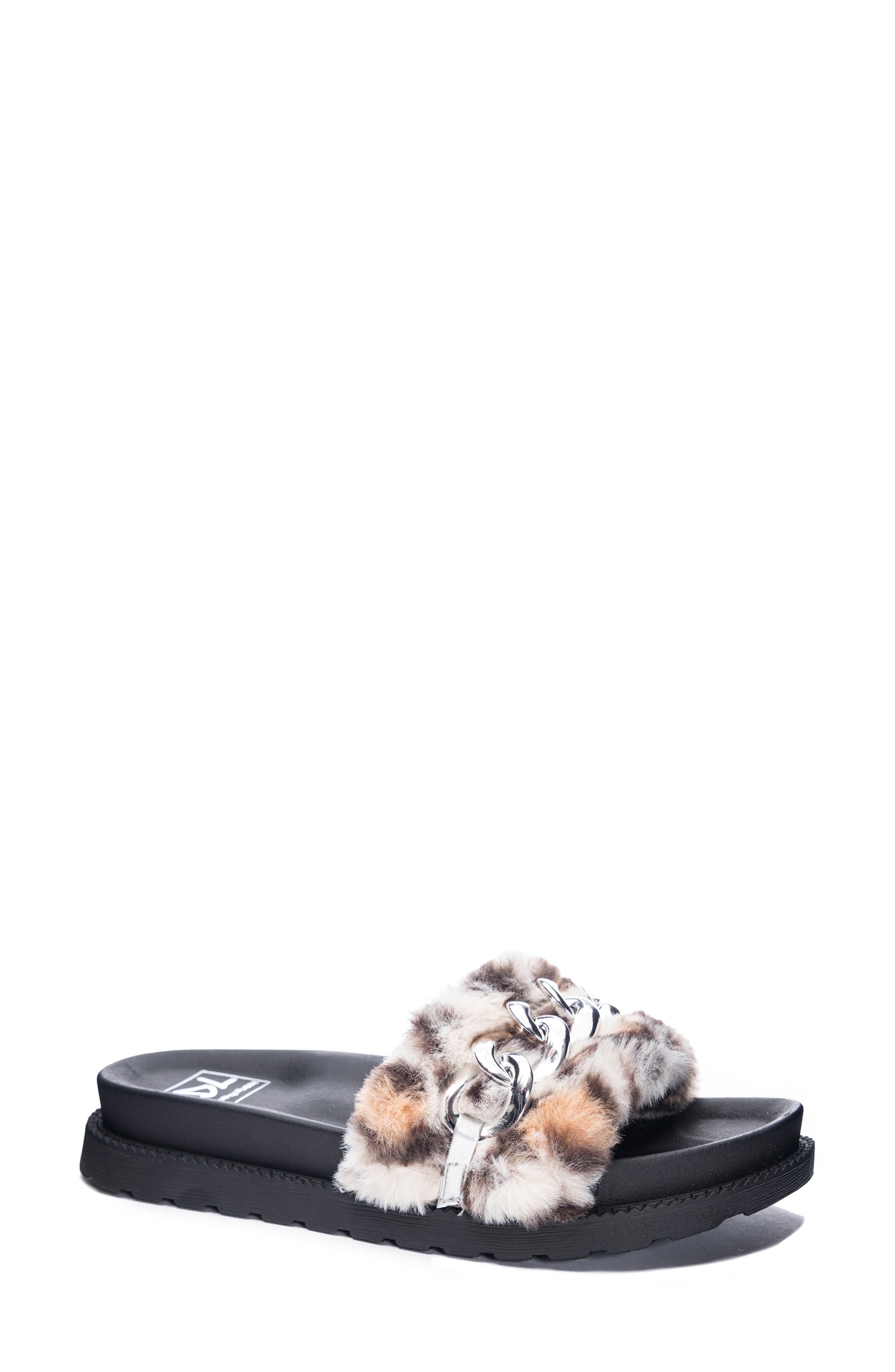 leather slides with fur