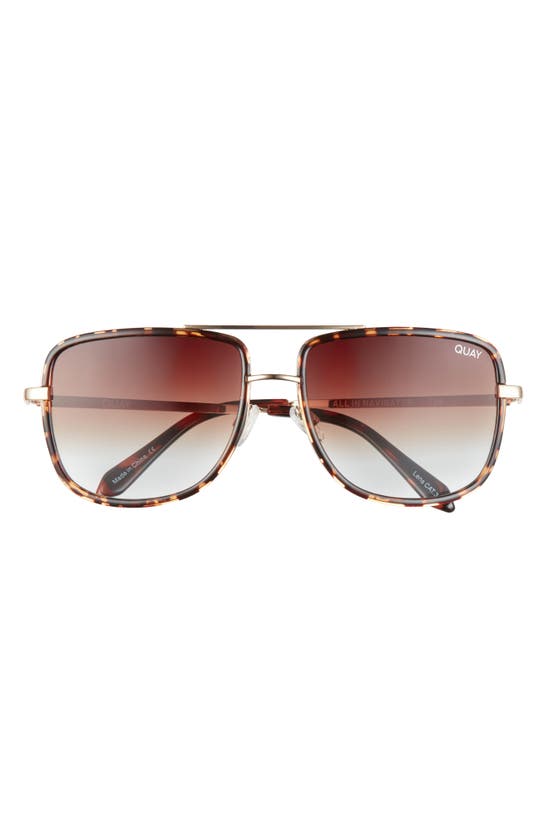 Quay All In 56mm Aviator Sunglasses In Tort / Brown Fade Lens