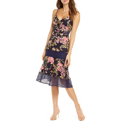 Adelyn Rae Kaylea Sleeveless Embroidered Lace Trim Dress, Blue