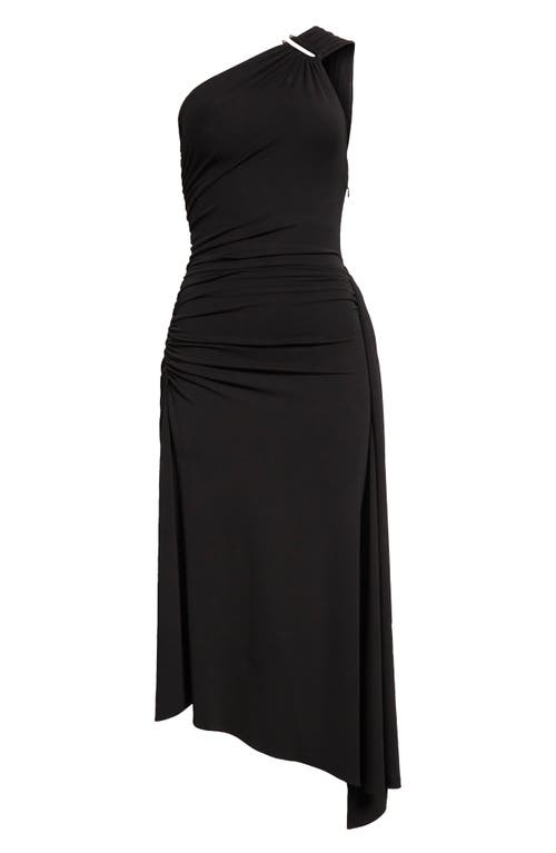 Michael Kors One-shoulder Ruched Jersey Midi Dress In Black