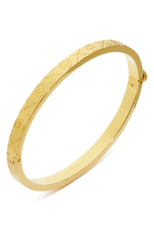 Tory Burch T Monogram Hinge Bracelet In Tory Gold