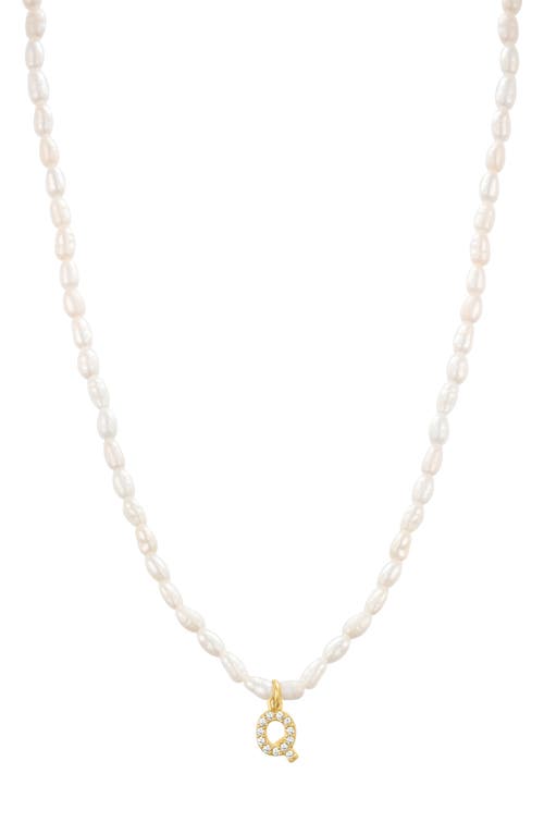 Initial Freshwater Pearl Beaded Necklace in White - Q
