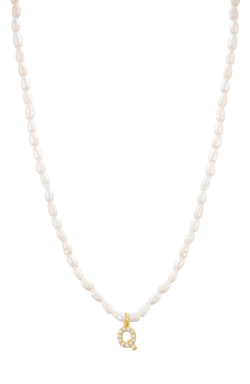 Shop St. Moran Initial Freshwater Pearl Beaded Necklace In White - Q