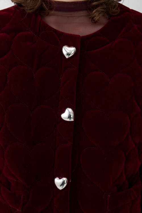 Shop Nocturne Collarless Quilted Jacket In Burgundy