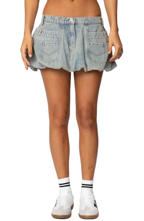 Shop Edikted Jodi Bubble Denim Miniskirt In Blue-washed