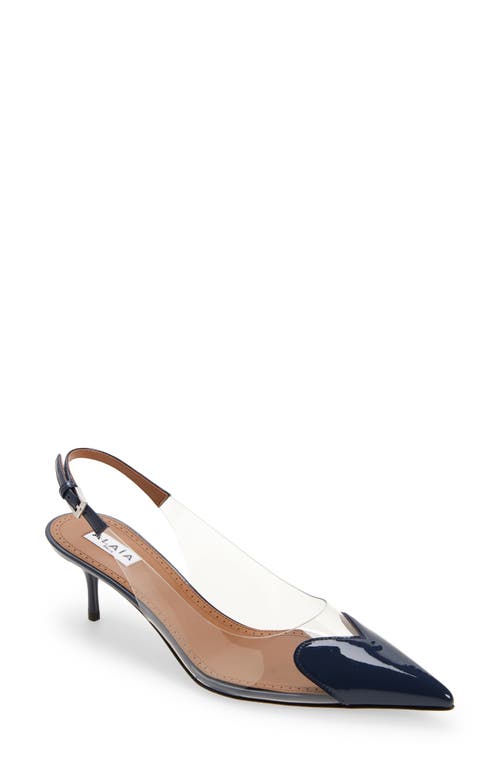 Shop Alaïa Love Heart Kitten Heel Slingback Pump In Bleu Fonce