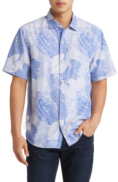 Tommy Bahama Coconut Point Monstera Montage Short Sleeve Button-Up Shirt in Rococo Blue at Nordstrom, Size Small