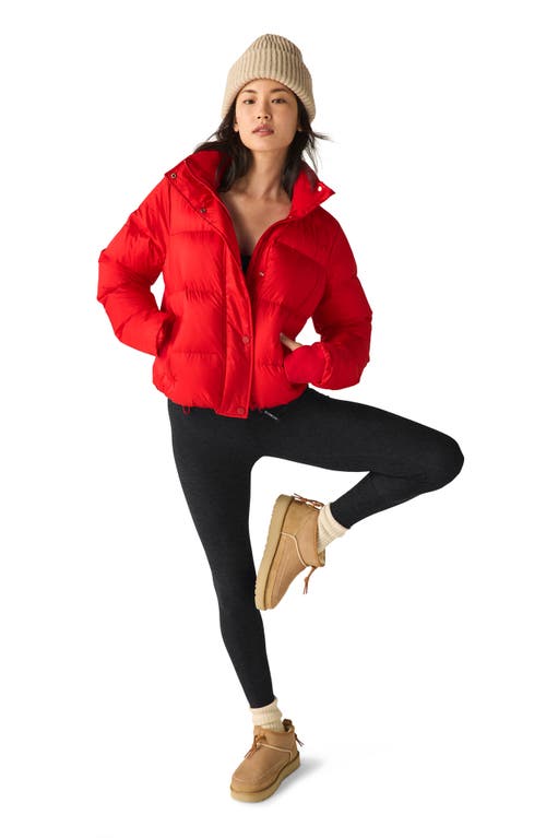 Beyond Yoga Big Cozy Puffer Hooded Jacket In Ruby Red