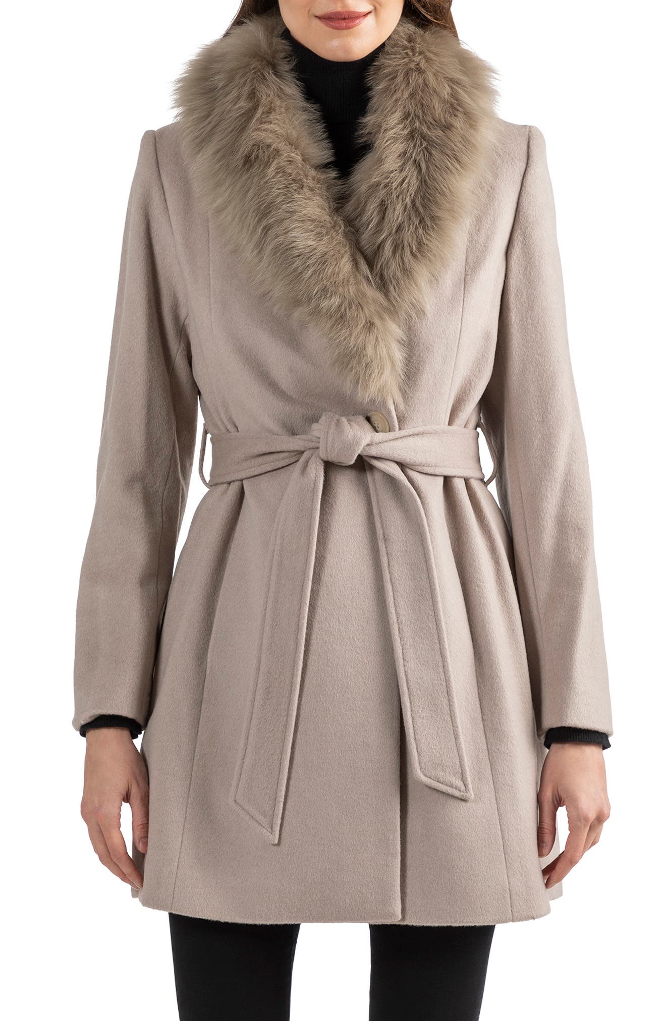 sofia cashmere fox fur trim wrap coat