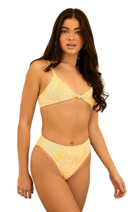Shop Dippin Daisys Zen Knotted Triangle Bikini Top In Golden Ditsy